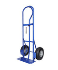 Side view of blue Pro-Lift heavy-duty hand truck with vertical handle, two large wheels, and a flat base