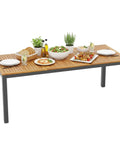 Acacia Wood Outdoor Dining Table For Eight With Umbrella Hole Metal Legs And Adjustable Foot Pads 79 Inch Rectangular Patio Table with food