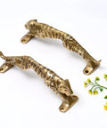 Vintage Style Interior Door Pull Handle 1 Piece in Antique Brass and Gold Finish depicting jaguar shape with plants nearby