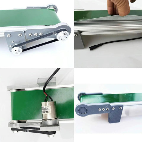 Hot Desktop Conveyor Belt With Motorized Pvc Belting For Adjustable Factory Transport, showing belt mechanism and motor details.
