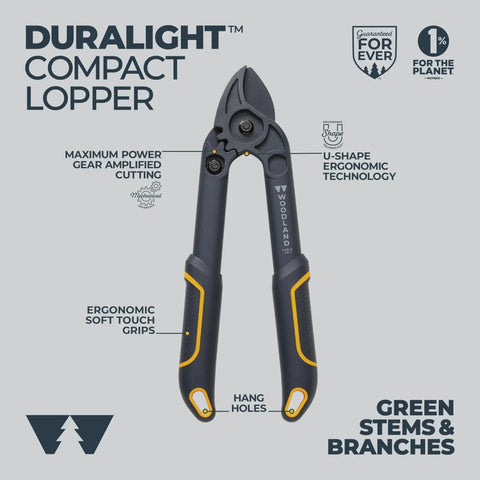 Compact 16 Inch Lopper With Gear Assist Anvil Blade Lightweight Pruner displaying ergonomic grips and cutting features.