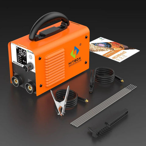110V Digital Display Stick Welder Beefy 200A Output 60 Percent Duty Cycle Arc Lift TIG Inverter LCD Screen Portable Pro Grade MMA Welder With Hot Start Arc Force VRD And Anti Stick For Steel And Stainless Steel, showing accessories and cables on dark background.
