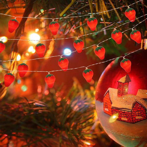 Warm Strawberry String Lights 10 Foot With 20 LEDs Battery Powered Indoor Outdoor Decor for Christmas Tree