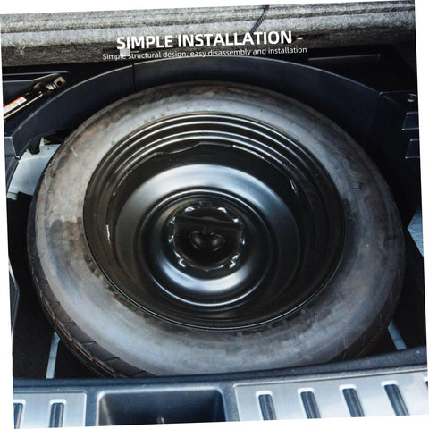 Spare Tire Bolt Hold Down Retainer Bracket For Car Wheels Easy Install No Fuss Universal Tire Retainer Clamp displayed in trunk.
