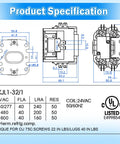 Technical diagram of 1 Pole 24V 40 Amp HVAC Contactor Must Have For Air Conditioner Condenser And Furnace Definite Purpose Relay