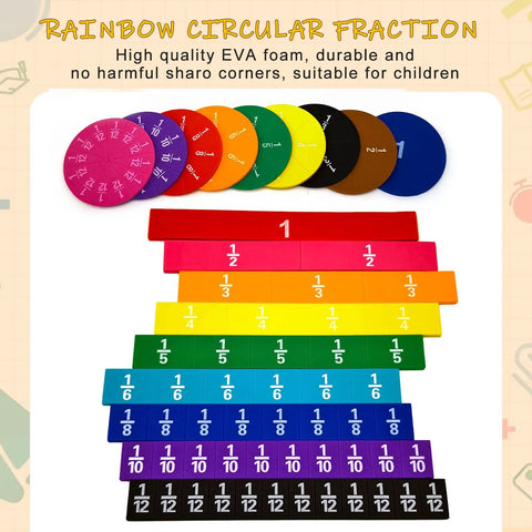 Foam Fraction Bars Tiles And Circles Set For Math Classrooms And Homeschool Use Foam Fractions Manipulatives Kit With Twelve Sets