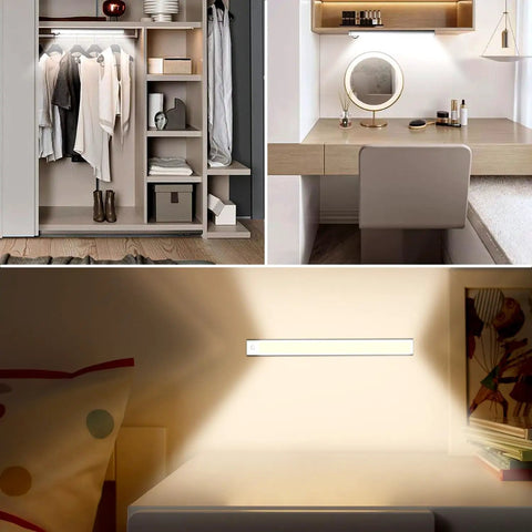 11.8 Inch Under Cabinet Light With Motion Sensor illuminating closet, desk area, and bedroom wall