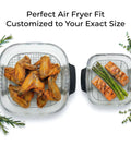 Premium 304 Stainless Steel Crisper Rack Set Compatible With Select Four Quart And Six Cup Air Fryers showcasing chicken wings and grilled salmon.