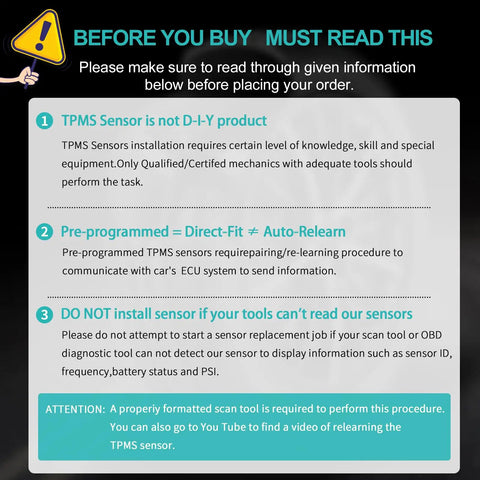315MHz TPMS Tire Pressure Sensor for Ford Escape 2005 2011 Edge, No Programming Required, OE Quality Sensor With Accurate Readings, Durable Tire Sensor Built To Endure All Weather Conditions And Long Lasting Performance. instruction notice graphic