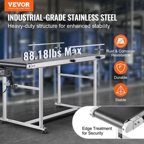 Beefy Motorized Belt Conveyor Table 59 By 19.7 Inches With Stainless Steel Frame PVC Belt Anti Static Adjustable Speed