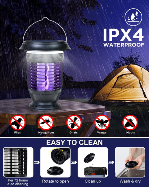 All In One Solar And USB C Rechargeable Bug Zapper With LED Light 2 In 1 Mosquito Killer for Outdoor Patio Garden by tent