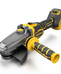 Ultra Slim Flathead Angle Grinder Fits Dewalt 20V Max Battery Tool Only with yellow grips and brushless motor for tight space grinding.