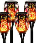 Four Lit Solar Torch Lights Outdoor With Realistic Flickering Flame 96 LED High Brightness 43 Inch Tall Waterproof Garden Pathway Torches