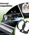 Adjustable Guiding Scope Ring Set With Plate, 90mm Inner Diameter, Pair, displayed with guide scope and dovetail clamp