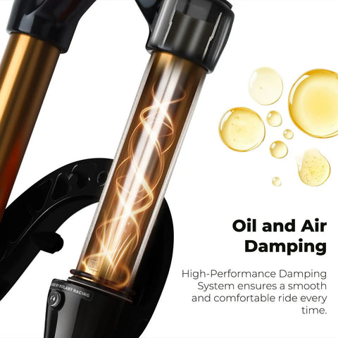 Oil and air damping system on alloy MTB suspension fork for 26 27.5 29 inch mountain bikes with tapered or straight steerer
