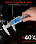 Using Six Inch Digital Caliper With Rechargeable Battery Backlit LCD Screen to measure tire bolts in low light