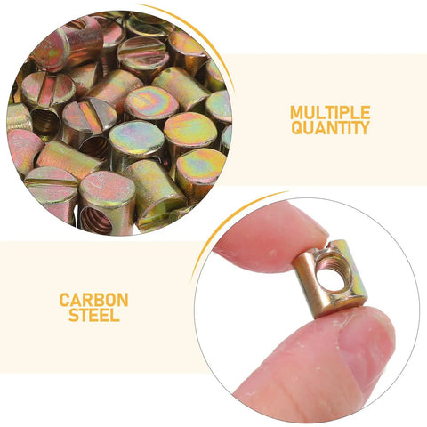 Super Cool 100 Pack M6 Threaded Inserts For Furniture Nuts Screws And Bed Connectors That Fit All Kinds Of Frames Easy Install Barrel Nut Replacements You Need Today, showing carbon steel inserts in multiple quantity.