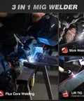 ARCCAPTAIN MIG145 Pro Flux Core MIG Welder 145 Amp 120 Volt 3 In 1 Synergic Control Easy Start For Beginners welding in action
