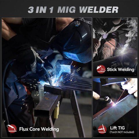 ARCCAPTAIN MIG145 Pro Flux Core MIG Welder 145 Amp 120 Volt 3 In 1 Synergic Control Easy Start For Beginners welding in action