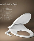 No Fuss Easy Install Bidet Toilet Seat M250 With Manual Adjustable Spray Quiet Close Lid shown with installation parts included