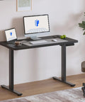 FLEXISPOT Electric Standing Desk With 40x24 Seamless One-Piece Black Desktop, dual monitors setup, modern ergonomic design.