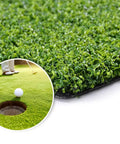 Putting Green Golf Mat 6x10 Ft Indoor Outdoor Synthetic Grass Turf For Home Practice And Training close-up with golf ball and hole.