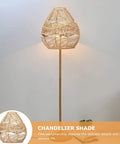 Natural Rattan Woven Pendant Lamp Shade With Hemp Rope Cover, standing floor light variant, Rustic Boho Chandelier