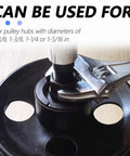 Heavy Duty Carbon Steel Power Steering Pump Pulley Removal Tool Set in use, gripping pulley hub for sizes 1-1/8 to 1-5/16 inches.