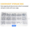 Pro Grade Pan Head Phillips Machine Screws And Hex Nuts Assortment Kit 360 Piece 304 Stainless Steel organized in a clear storage box.