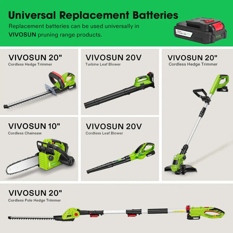 Vivisun garden tools with 20 Inch Cordless Hedge Trimmer With 20V Power, Dual Action Laser Blade Delivers 1400 RPM, Cuts Up To Three Fifth Inch Branches, Lightweight And Compact, Includes Battery And Fast Charger For Quick Yard Cleanup