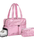 45L Waterproof Duffle Bag For Women Lightweight Carry On Weekender with shoe pocket shown in pink