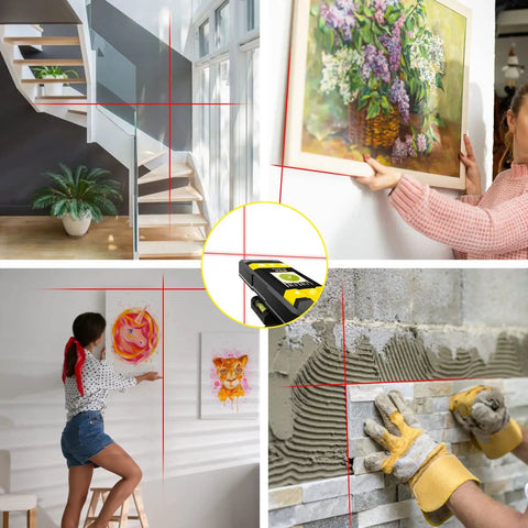 3 In 1 Stud Finder With Laser Level And Laser Measurement Tool used for hanging art and tiling