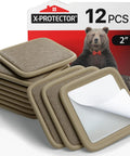 12-pack 2 inch furniture sliders in beige for hardwood floors, easy glide pads for heavy furniture, shown with packaging.