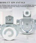 Close-up view of nylon roller wheels from 8 Pack Sliding Wardrobe Door Hardware Kit With Roller Wheels Round Recess Pulls Knobs Adjustable Hooks And Screws For Two Wood Doors Galvanized Steel Construction And Dual Floor Guides For Easy Smooth Operation