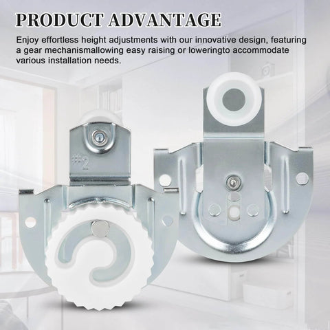 Close-up view of nylon roller wheels from 8 Pack Sliding Wardrobe Door Hardware Kit With Roller Wheels Round Recess Pulls Knobs Adjustable Hooks And Screws For Two Wood Doors Galvanized Steel Construction And Dual Floor Guides For Easy Smooth Operation