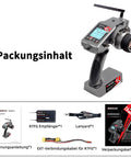 7 Channel 2.4GHz RC Transmitter With R7FG Gyro Receiver Kit components and remote controller display