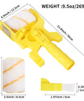 Paint Edger Roller Brush Kit with Handheld Edger and Roller showing size dimensions and yellow ABS plastic material