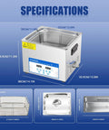 15L Ultrasonic Cleaner With Heater And Degassing, 110V 360W Workhorse, stainless steel tank and digital timer specifications