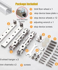 Beefed Up Long Box Rail Sliding Door Hardware Kit With Heavy Duty Aluminum Track For Wall Or Ceiling Mount, 8 Wheel Hanger System