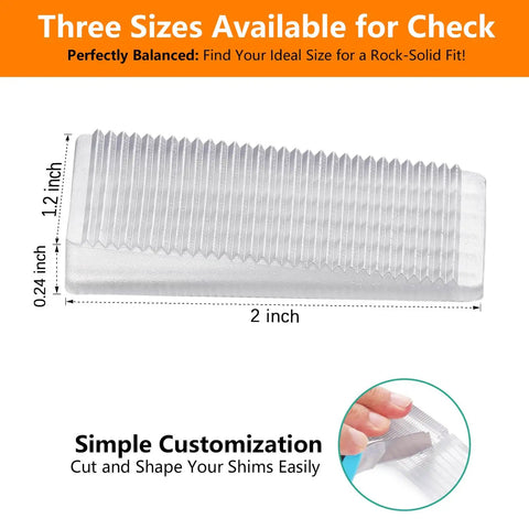 Clear Flexible Plastic Shim Kit 12pc for Home Improvement with trim to fit wedges, stackable, dimensions 2x1.2x0.24 inches