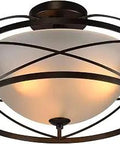 Bertrand Black 3 Light Flush Mount With Frosted Glass Shades, space saving ceiling fixture, modern design, metal frame view