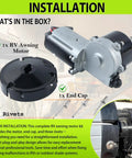 RV Awning Motor Drive Repair Kit For Dometic 9200 Series Power Awnings with motor, end cap, and rivets in packaging