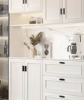 Modern kitchen with white cabinets and 10 Pack 3 Inch Matte Black Kitchen Cabinet Handles And Drawer Pulls For Cabinets And Furniture Modern Finger Edge Pulls for Kitchen, Bathroom, Dresser, and Wardrobe Durable Cabinet Hardware