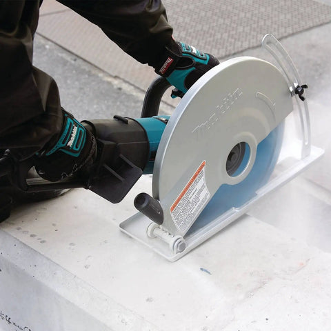 Heavy Duty 15 Amp Corded Angle Cutter With 14 Inch Super Joint System and AC or DC switch in use on concrete surface.