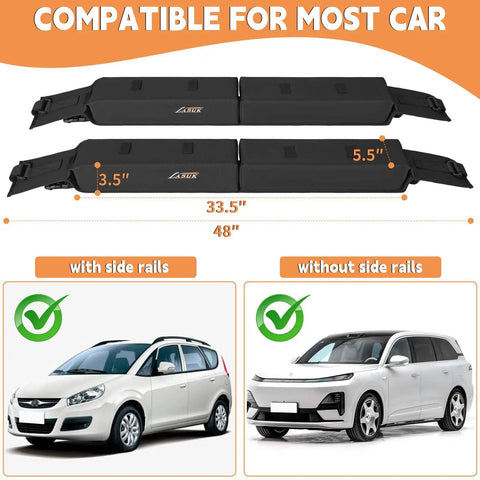 Soft Roof Rack Pads For Kayak, SUP, Surfboard, And Canoe With 2 Tie Down Straps shown with compatible cars