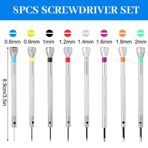 8 Piece Mini Watch Screwdriver Set For Jewelry Eyeglass And Electronics Repair 0.6mm To 2.0mm Micro Precision Tools