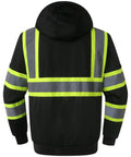 Back view of Hi-Vis Safety Zip-Up Hoodie Sweatshirt for Men and Women with Reflective Strips and Extended Trims Class 3 PPE.