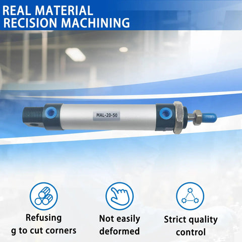 MAL 20x50 Aluminum Double Acting Pneumatic Cylinder With Single Rod 20mm Bore 50mm Stroke Adjustable Rod Buffer High Pressure 145 Psi
