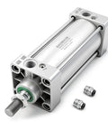 Heavy Duty Pneumatic Air Cylinder Two And A Half Inch Bore, 3.94 Inch Stroke, Double Acting, Single Rod, M16 By 1.5 Threaded Rod, Three Eighths Inch Port