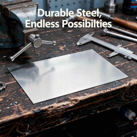 Heavy Duty 18 Gauge Hot Rolled Steel Plate Set Of 2 Weldable Low Carbon Metal Sheets 4.7 By 4.7 By 0.16 Inch on workbench